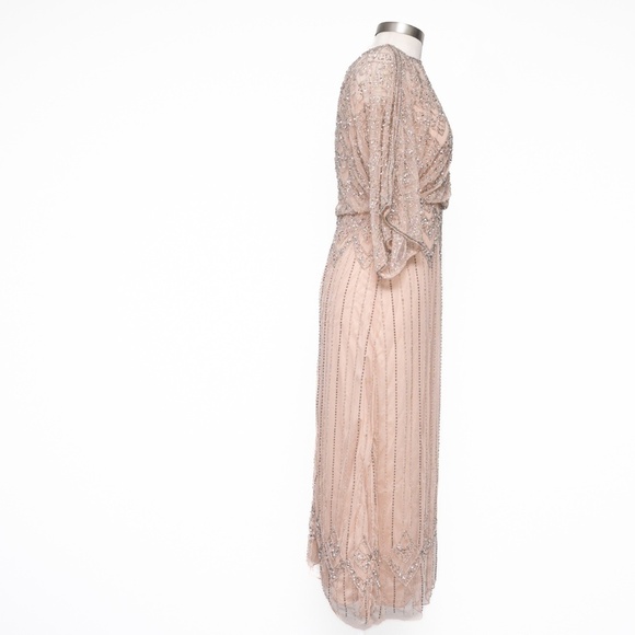 Pisarro Nights. Diamond Motif Mesh Blouson Gown In Blush. - Picture 5 of 16